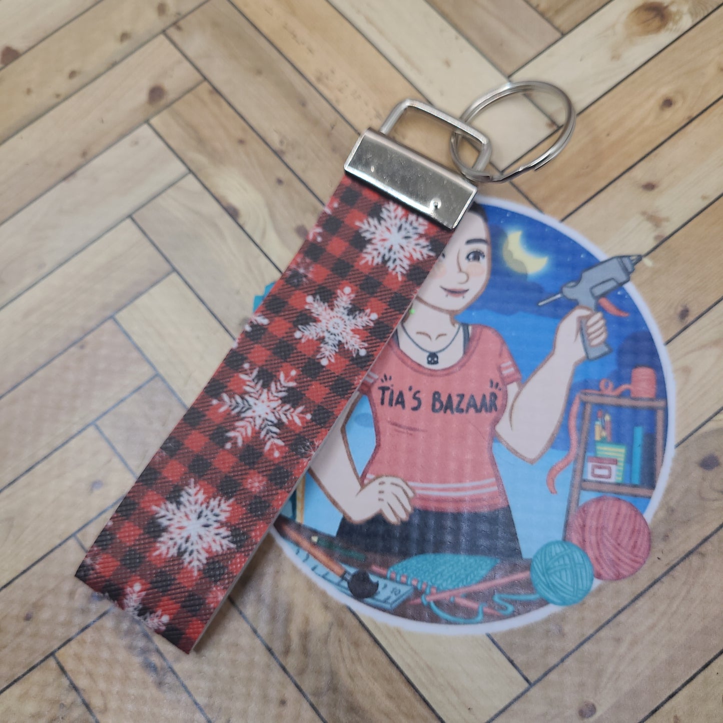 Red Plaid with Snowflakes Wristlet